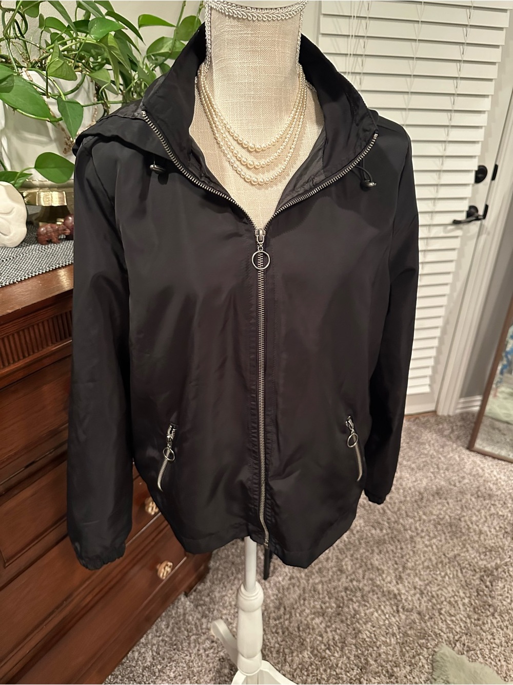 Caribbean Joe Black Lightweight Hooded Bomber Jacket